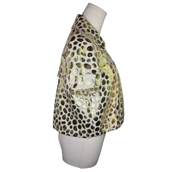 LaROK Metallic Leopard Print Cropped Jacket Short Sleeve Double Breasted S